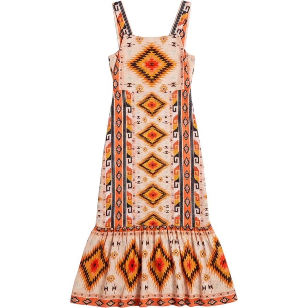Never‎ Fully Dressed Bridget Linen Blend Midi Dress Size 4 Southwest Boho Aztec